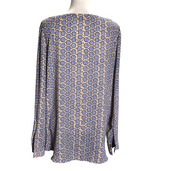 LOFT Geometric Print Long Sleeve Blouse Relaxed Fit Retro Minimal Large Artful - Picture 2 of 6